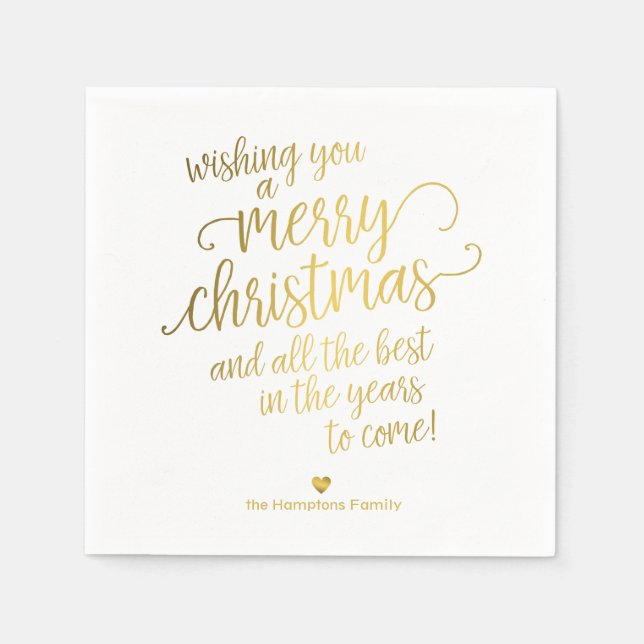 Serviette En Papier Joyeux Noël Élégante Gold Calligraphie Vacances (Devant)