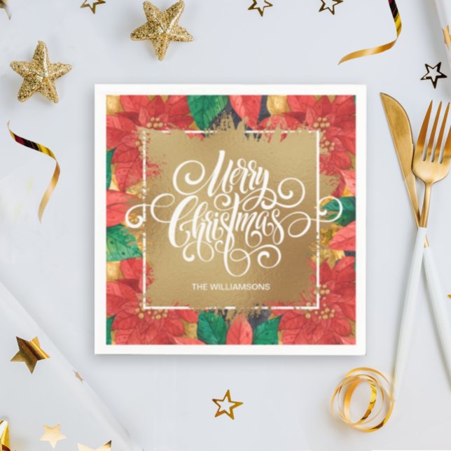 Serviette En Papier Joyeux Noël en or Poinsettia (Créateur téléchargé)