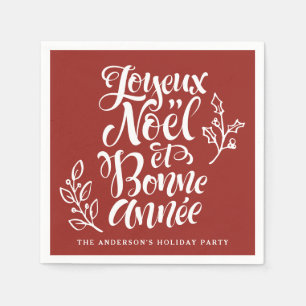 Serviette En Papier Joyeux Noël et Bonne Année Calligraphie Rouge