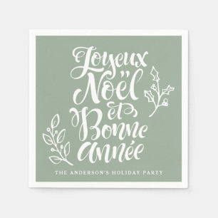 Serviette En Papier Joyeux Noël et Bonne Année Calligraphie Sage Green
