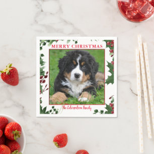 Serviette En Papier Joyeux Noël famille photo nom monogramme