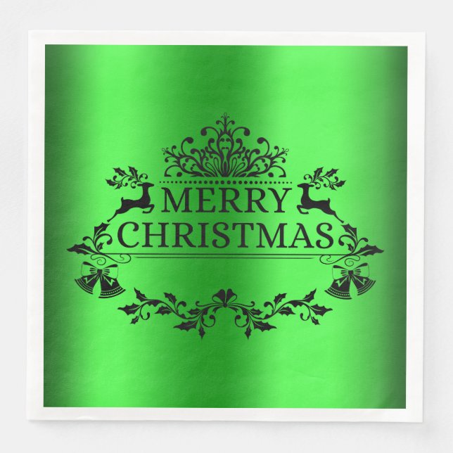 Serviette En Papier Joyeux Noël Festif Vert Papier Napkin (Devant)