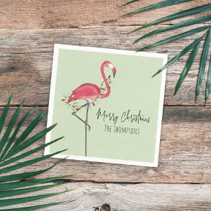 Serviette En Papier Joyeux Noël Fête Lumières Flamant rose rose