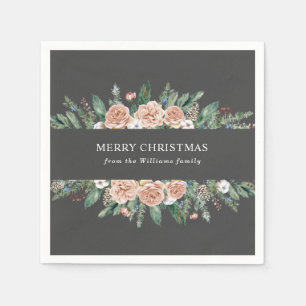 Serviette En Papier Joyeux Noël Floral Moderne d'Hiver