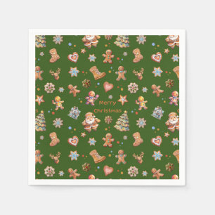 Serviette En Papier Joyeux Noël Fun Cute pain d'épices Vert