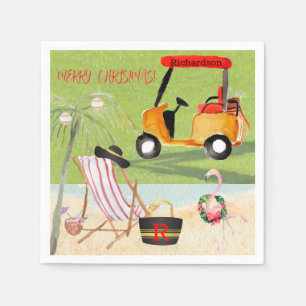 Serviette En Papier Joyeux Noël Fun Golf Beach Flamant rose