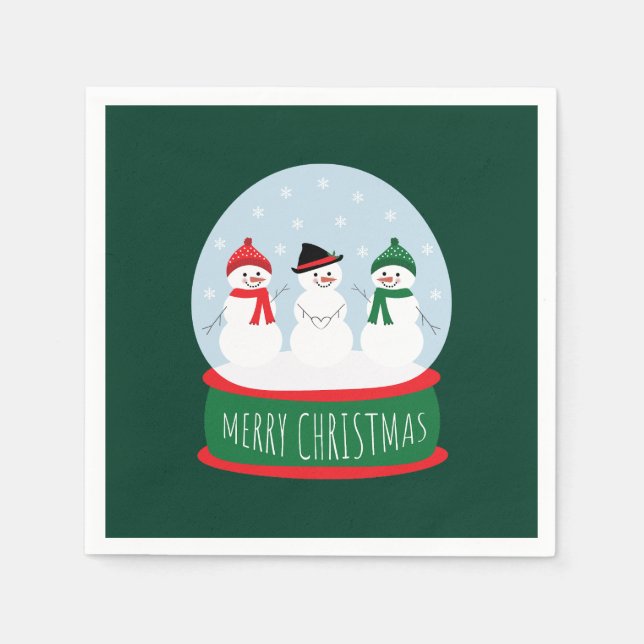 Serviette En Papier Joyeux Noël Globe des neiges Snowmen (Devant)