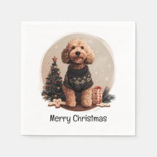 Serviette En Papier Joyeux Noël Goldendoodle Chiens de chiot