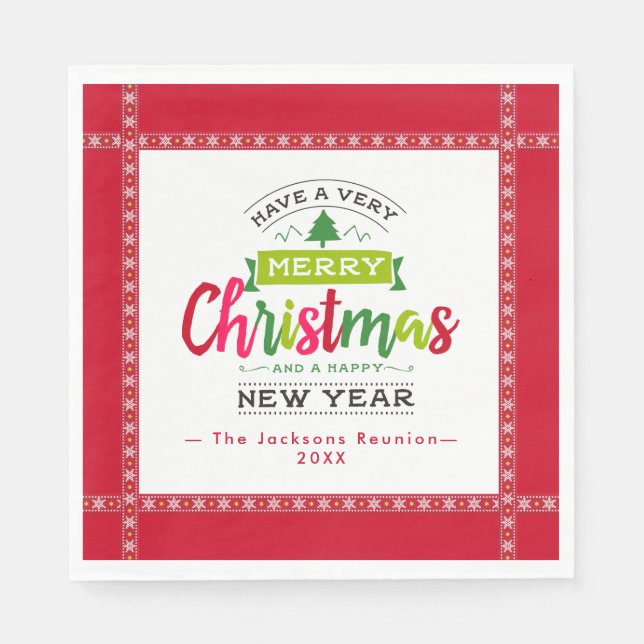 Serviette En Papier Joyeux Noël Joyeux Nouvel An Lettres Personnalisée (Devant)