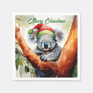 Serviette En Papier Joyeux Noël Koala assis dans un Eucalyptus