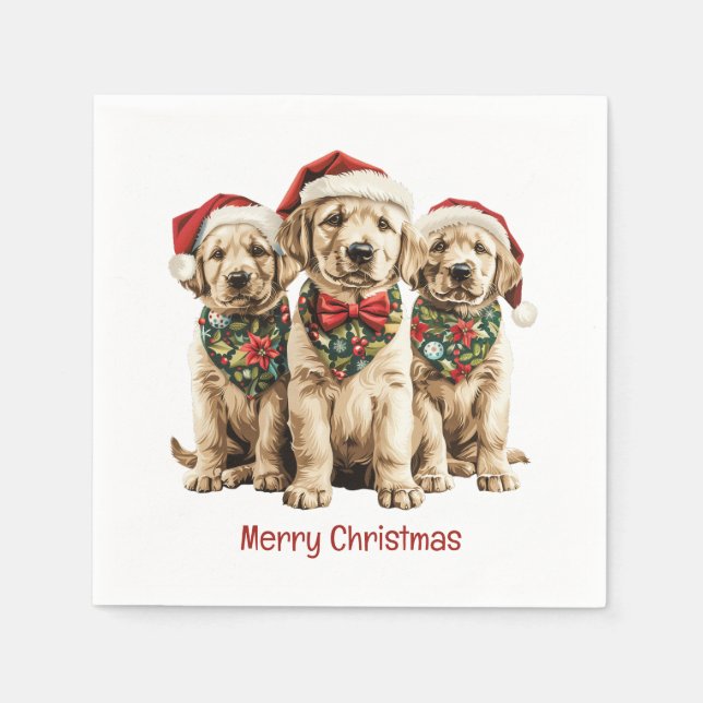 Serviette En Papier Joyeux Noël Labrador Retriever Père Noël Puppy Chi (Devant)