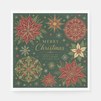 Serviette En Papier Joyeux Noël Mandala Orné de Poinsettias