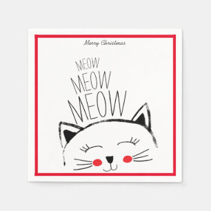 Serviette En Papier Joyeux Noël Meow mignon Chat