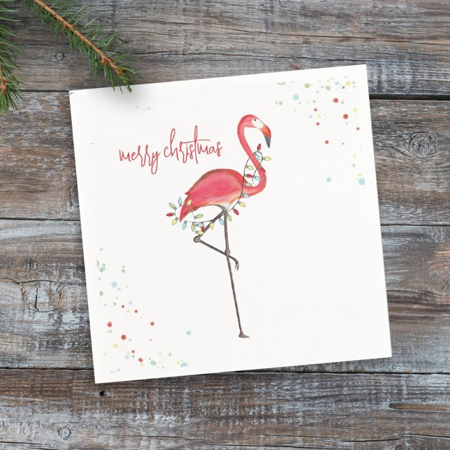 Serviette En Papier Joyeux Noël mignon Flamant rose Festif Chaîne Lumi (Cute Christmas Merry and Bright pink flamingo holiday lights.)