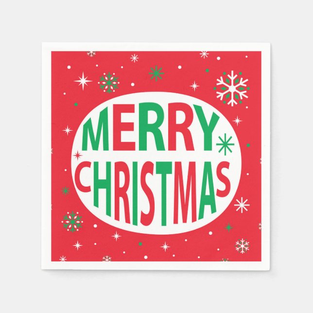 Serviette En Papier Joyeux Noël moderne Red Festive vacances (Devant)
