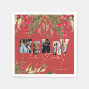 Serviette En Papier Joyeux Noël Multi Photo Red Gold Fête