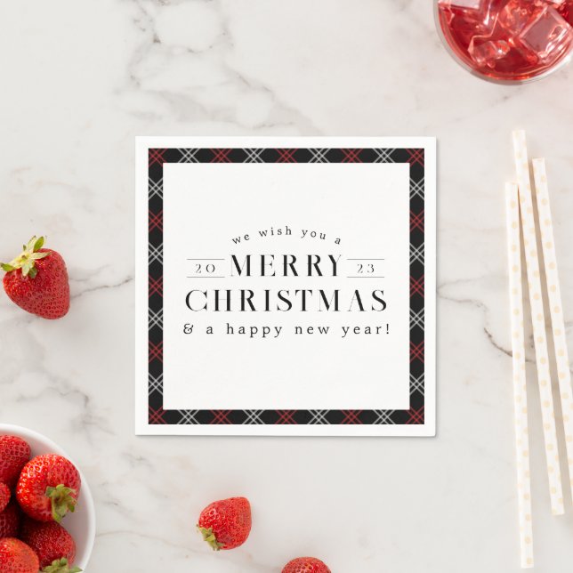 Serviette En Papier Joyeux Noël Noir Vacances Plaid (En situation)