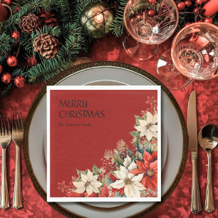 Serviette En Papier Joyeux Noël Nom Poinsettias
