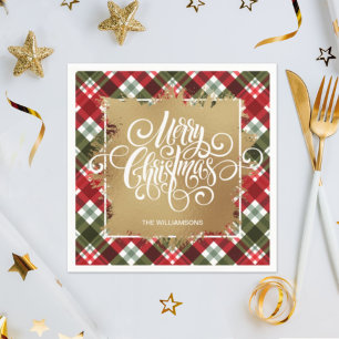 Serviette En Papier Joyeux Noël Or Plaid