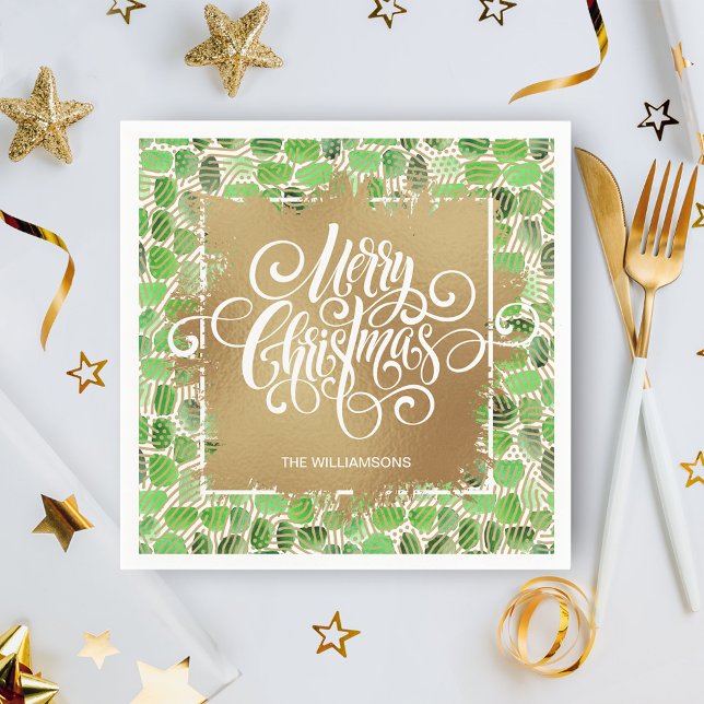 Serviette En Papier Joyeux Noël or sur Vert (Créateur téléchargé)