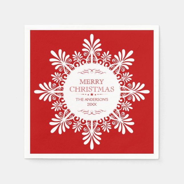 Serviette En Papier Joyeux Noël Orné blanc Flocon de neige (Devant)