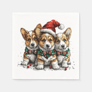 Serviette En Papier Joyeux Noël Pembroke Welsh Corgi Puppies
