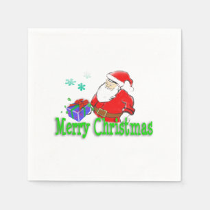 Serviette En Papier Joyeux Noël Père Noël avec cadeau
