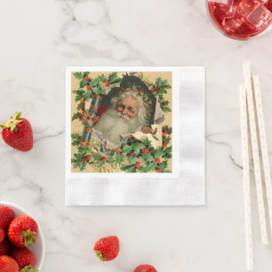 Serviette En Papier Joyeux Noël Père Noël classique antique