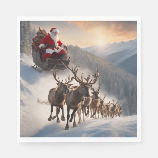 Serviette En Papier Joyeux Noël Père Noël et Reindeer (Devant)