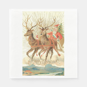 Serviette En Papier Joyeux Noël (Père Noël et son renne)