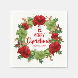 Serviette En Papier Joyeux Noël personnalisé de guirlande blanche