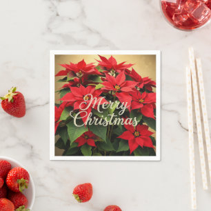 Serviette En Papier Joyeux Noël Poinsettias Rouges