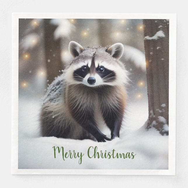 Serviette En Papier Joyeux Noël Raccoon papier serviettes (Devant)