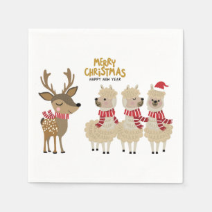 Serviette En Papier Joyeux Noël Reindeer & Alpacas