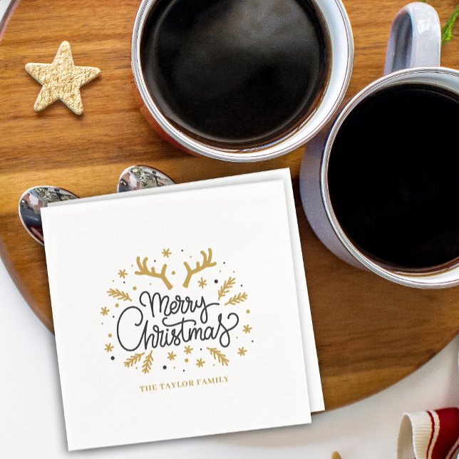 Serviette En Papier Joyeux Noël Reindeer moderne (Modern Reindeer Merry Christmas Party Napkins)