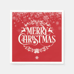 Serviette En Papier Joyeux Noël Renne Holly Flocons de neige
