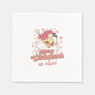 Serviette En Papier Joyeux Noël Retro Typographie Père Noël Pink Casqu