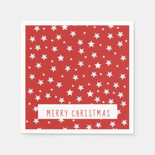 Serviette En Papier Joyeux Noël Rouge Blancs Étoiles Fêtes