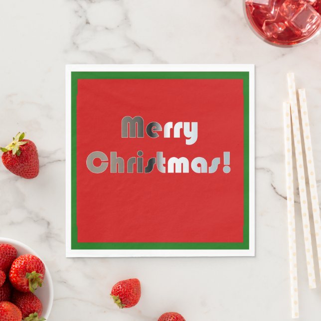 Serviette En Papier Joyeux Noël Rouge et Vert Naples (En situation)