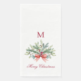 Serviette En Papier Joyeux Noël Rouge Monogramme Vert