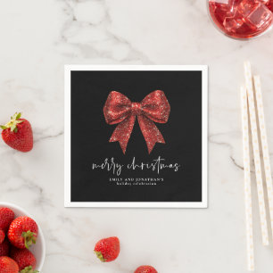 Serviette En Papier Joyeux Noël Rouge Parties scintillant Coquette Bow