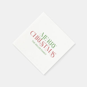 Serviette En Papier Joyeux Noël Rouge Vert Retro Typographie