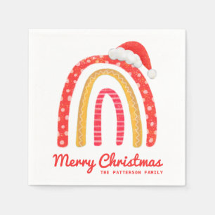 Serviette En Papier Joyeux Noël Santa Hat Rainbow Personnalisé