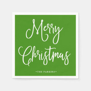 Serviette En Papier Joyeux Noël Script manuscrit sur vert