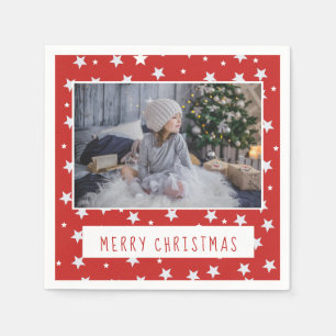 Serviette En Papier Joyeux Noël Script Red White Stars Photo