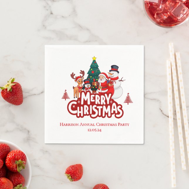 Serviette En Papier Joyeux Noël simple et rouge (En situation)