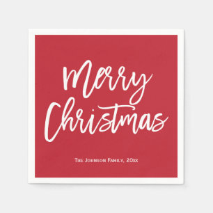 Serviette En Papier Joyeux Noël Simple Rouge Et Blanc