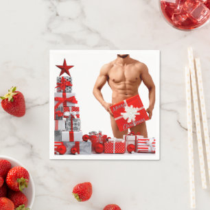 Serviette En Papier Joyeux Noël SlipperyJoe rouge blanc argent cadeau
