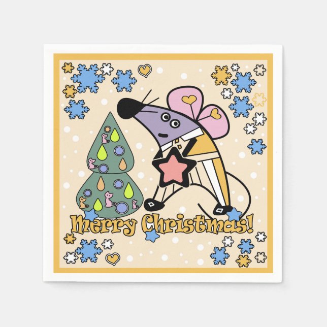 Serviette En Papier Joyeux Noël Symbole du Nouvel An Souris Caricature (Devant)