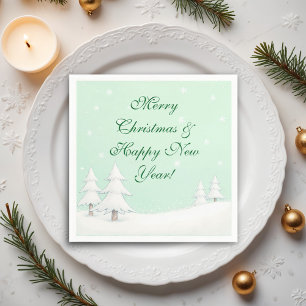 Serviette En Papier Joyeux Noël vert et pins neigeux